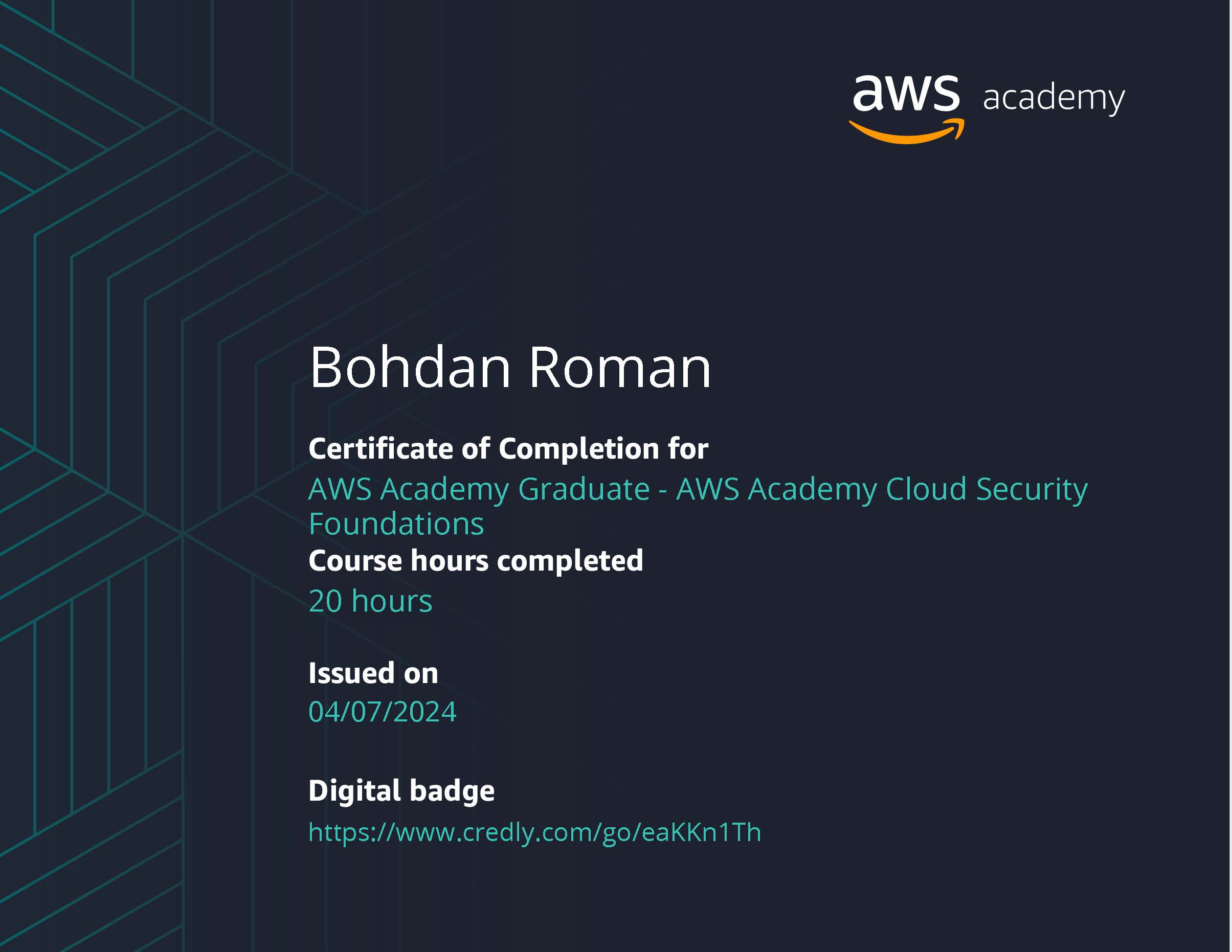 AWS Academy Cloud Security Foundations Badge Roman