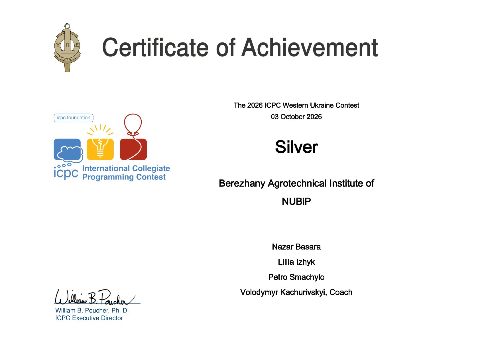 2027 ICPC Western Ukraine MEDAL